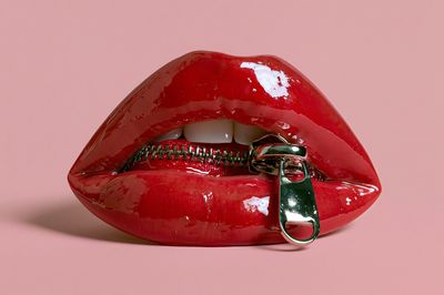 Glossy Red Lips Typography Poster.