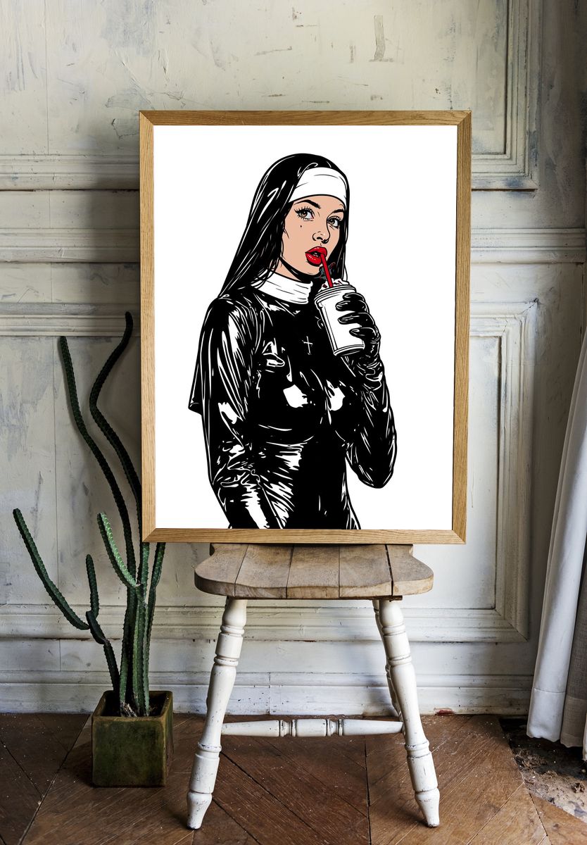 Pop Art Nun Portrait Poster. — room view 1