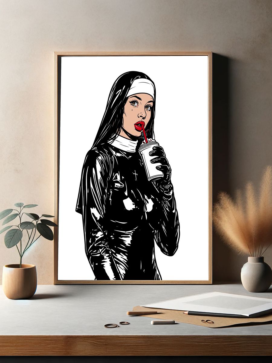 Pop Art Nun Portrait Poster. — room view 2