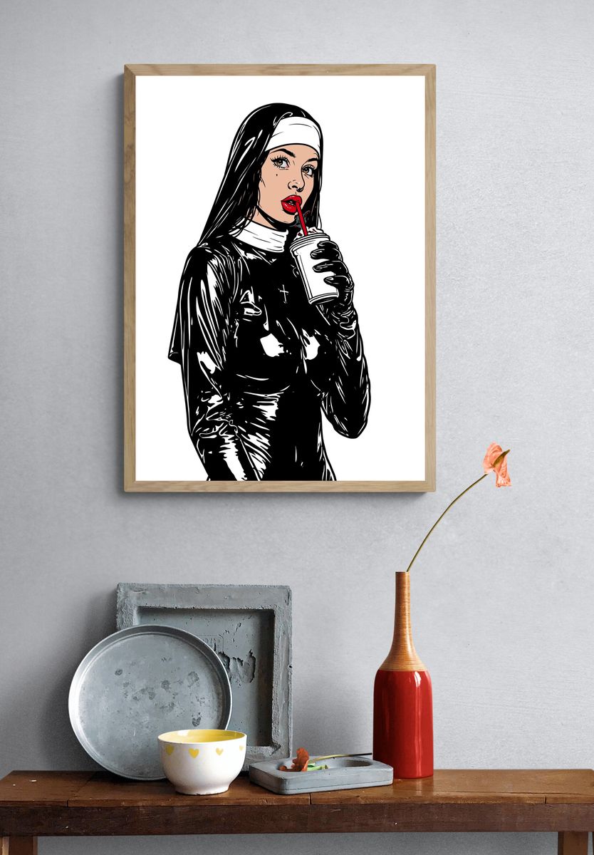 Pop Art Nun Portrait Poster. — room view 3