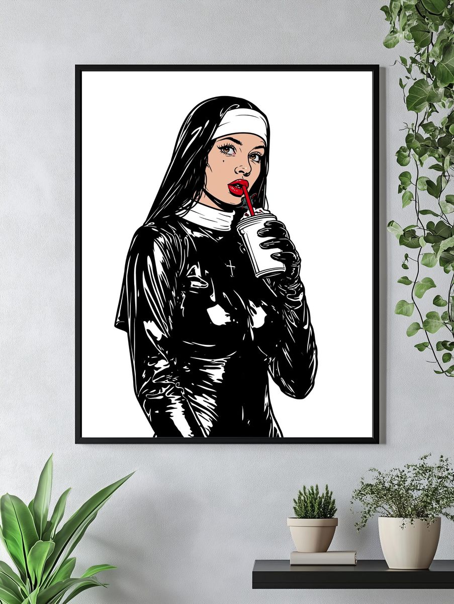 Pop Art Nun Portrait Poster. — room view 4