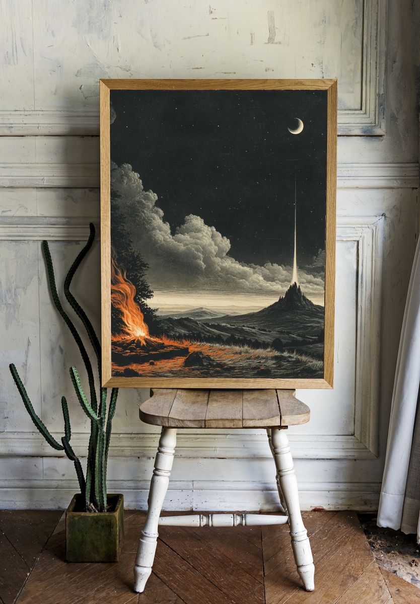 Mountain Campfire Night — Fine Art Print. — room view 1