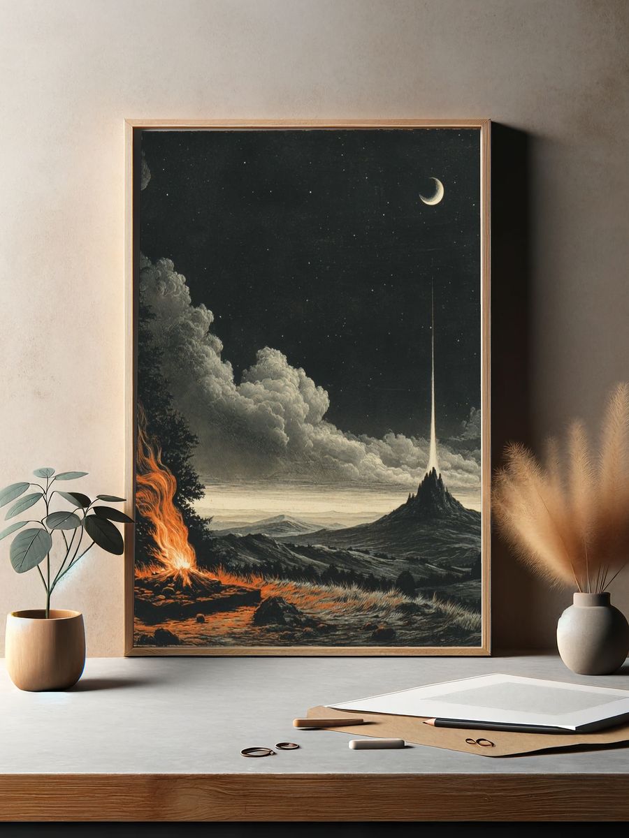 Mountain Campfire Night — Fine Art Print. — room view 2