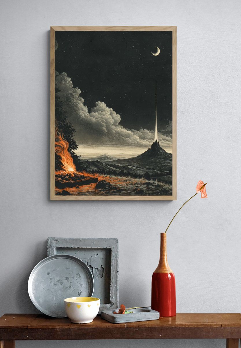 Mountain Campfire Night — Fine Art Print. — room view 3