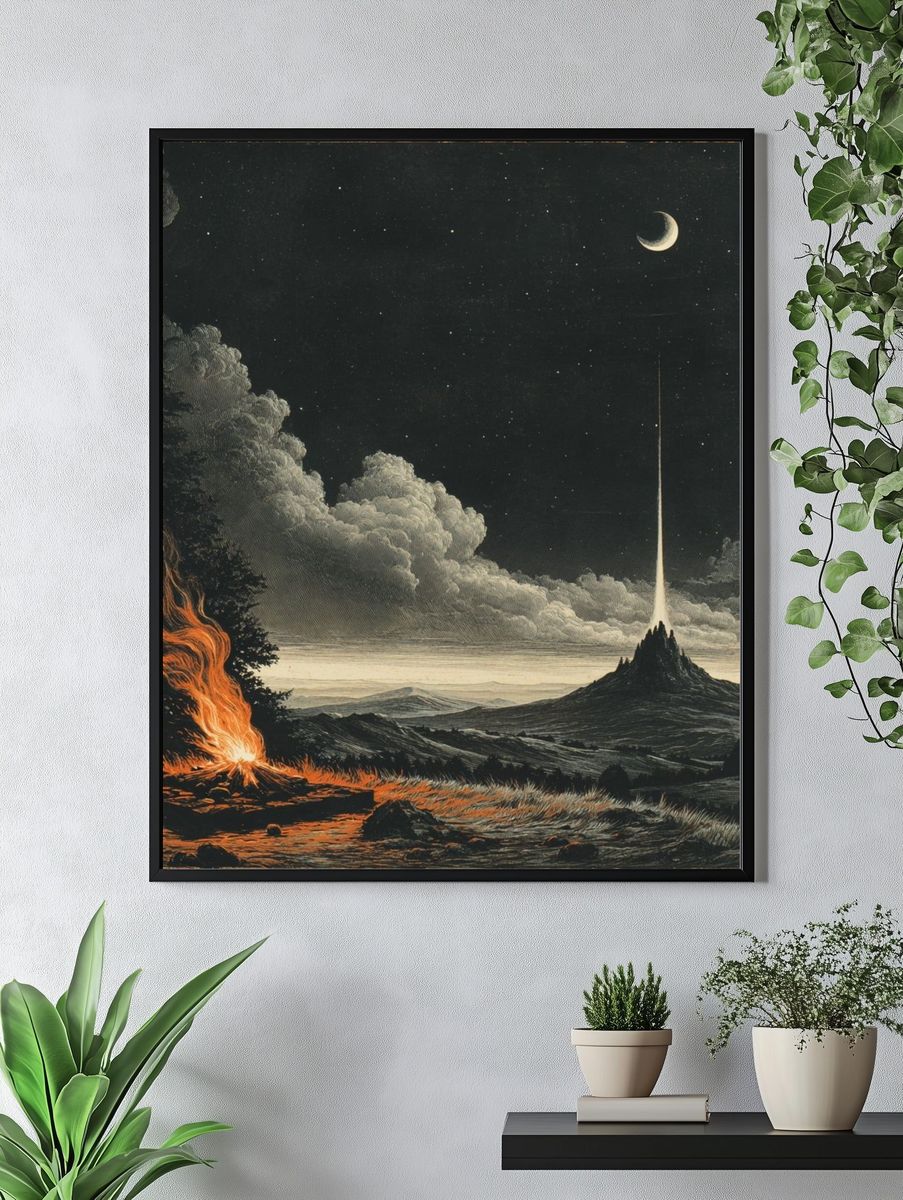 Mountain Campfire Night — Fine Art Print. — room view 4