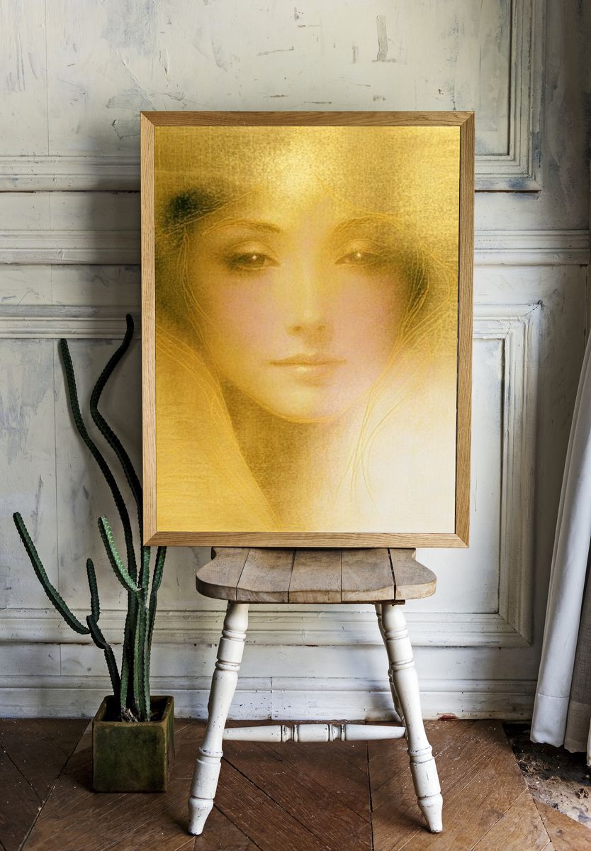 Golden Woman Portrait Print. room preview