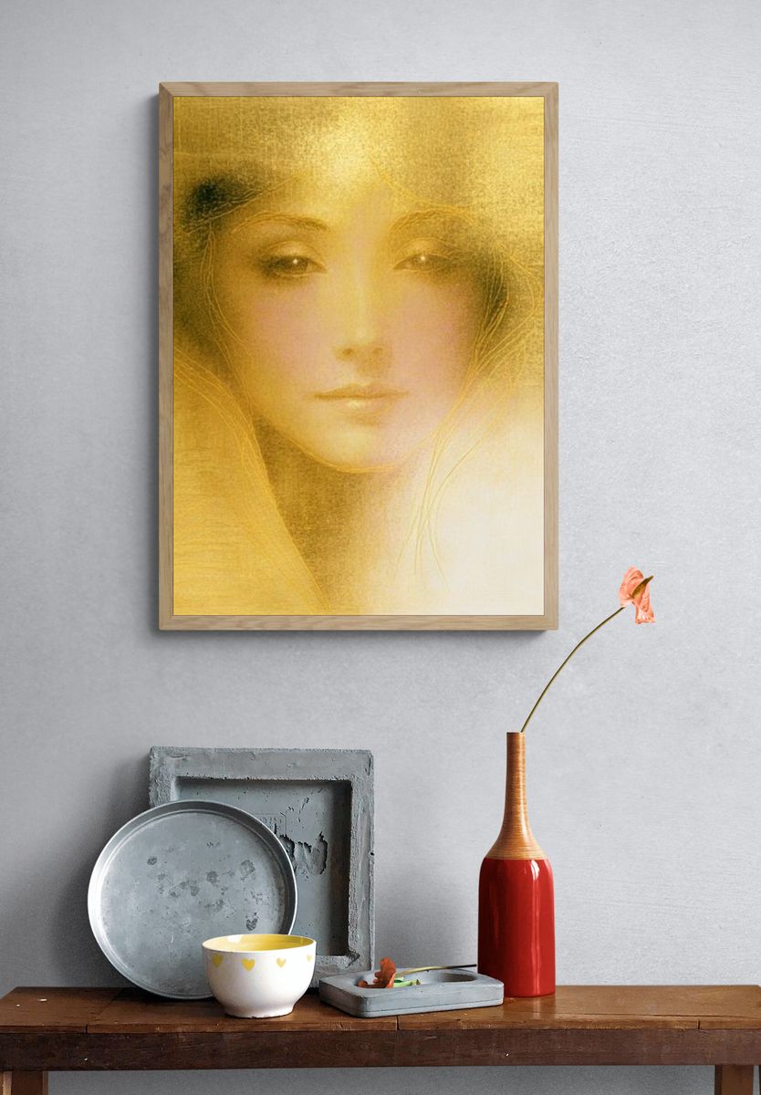 Golden Woman Portrait Print. — room view 3