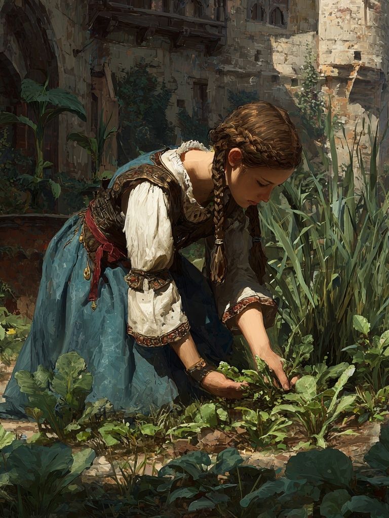 Braided Girl in Garden Fine-Art Poster. poster detail