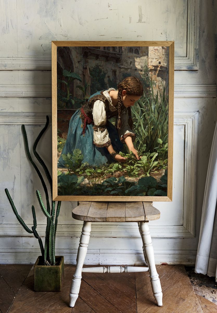 Braided Girl in Garden Fine-Art Poster. — room view 1