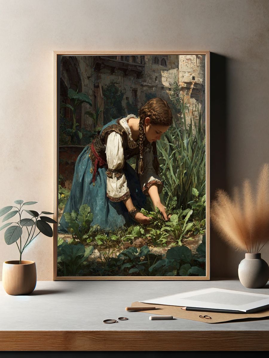 Braided Girl in Garden Fine-Art Poster. — room view 2