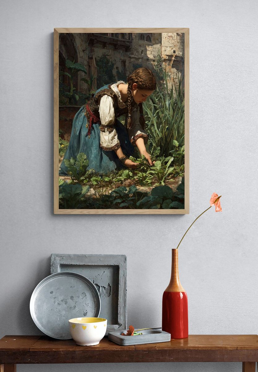 Braided Girl in Garden Fine-Art Poster. — room view 3