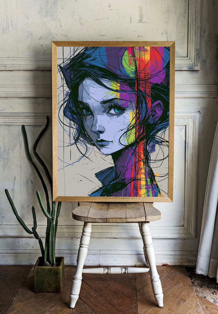 Abstract Woman Portrait Print. — room view 1