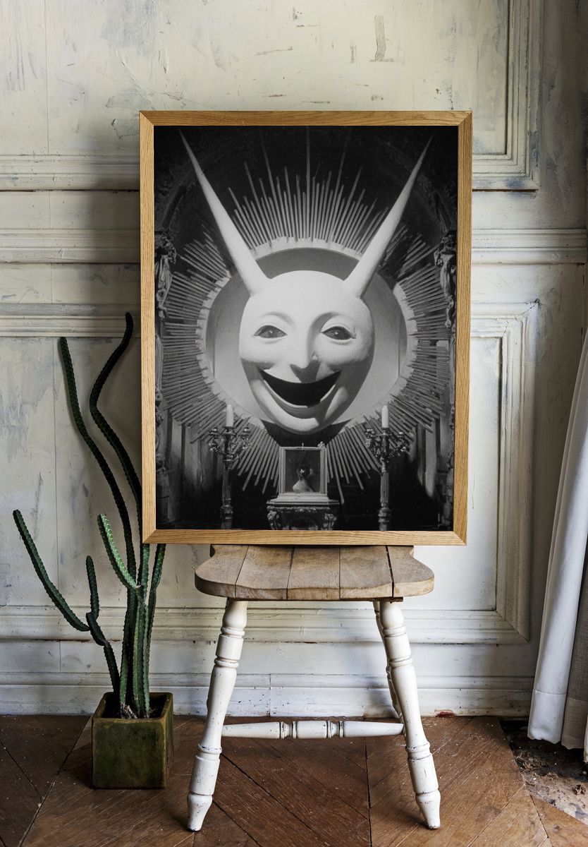 Surrealist Mask Sculpture — Fine Art Print. — room view 1
