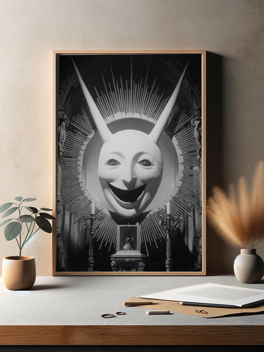 Surrealist Mask Sculpture — Fine Art Print. — room view 2