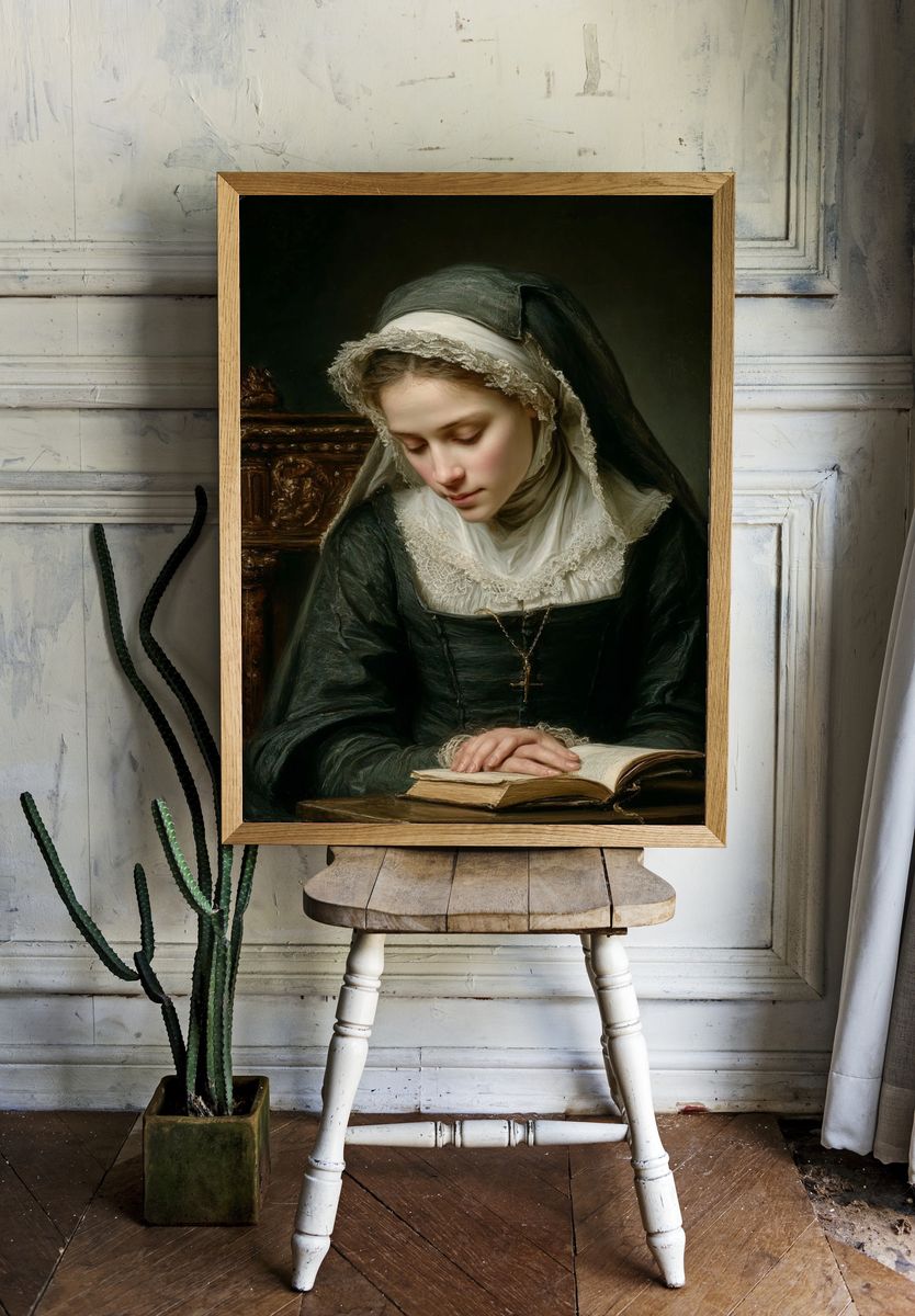 Praying Nun Portrait Print. — room view 1