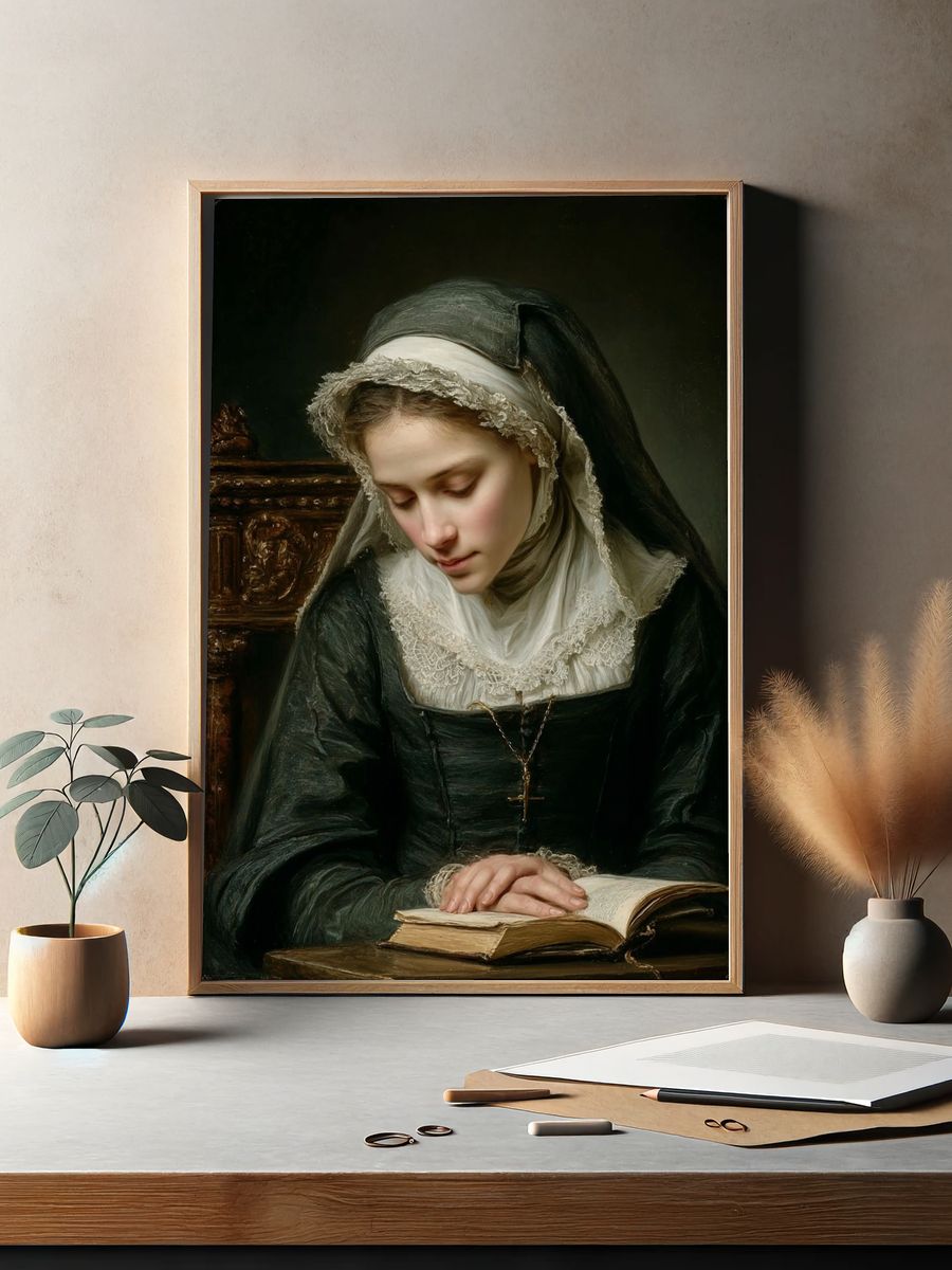Praying Nun Portrait Print. — room view 2
