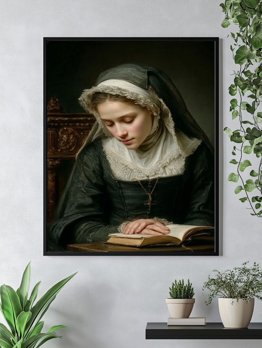 Praying Nun Portrait Print. — room view 4