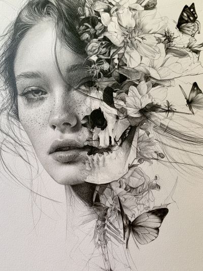 Floral Butterfly Portrait Print. poster