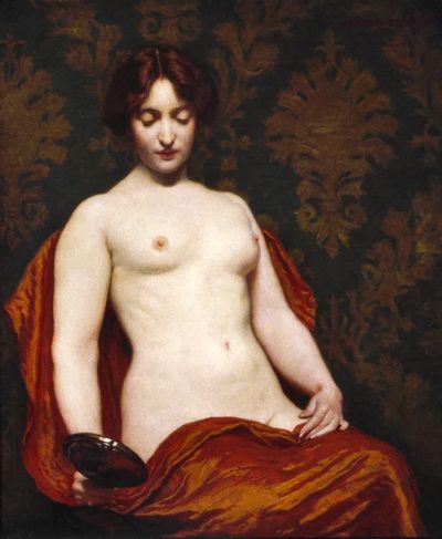 Naked woman showing her breasts. poster