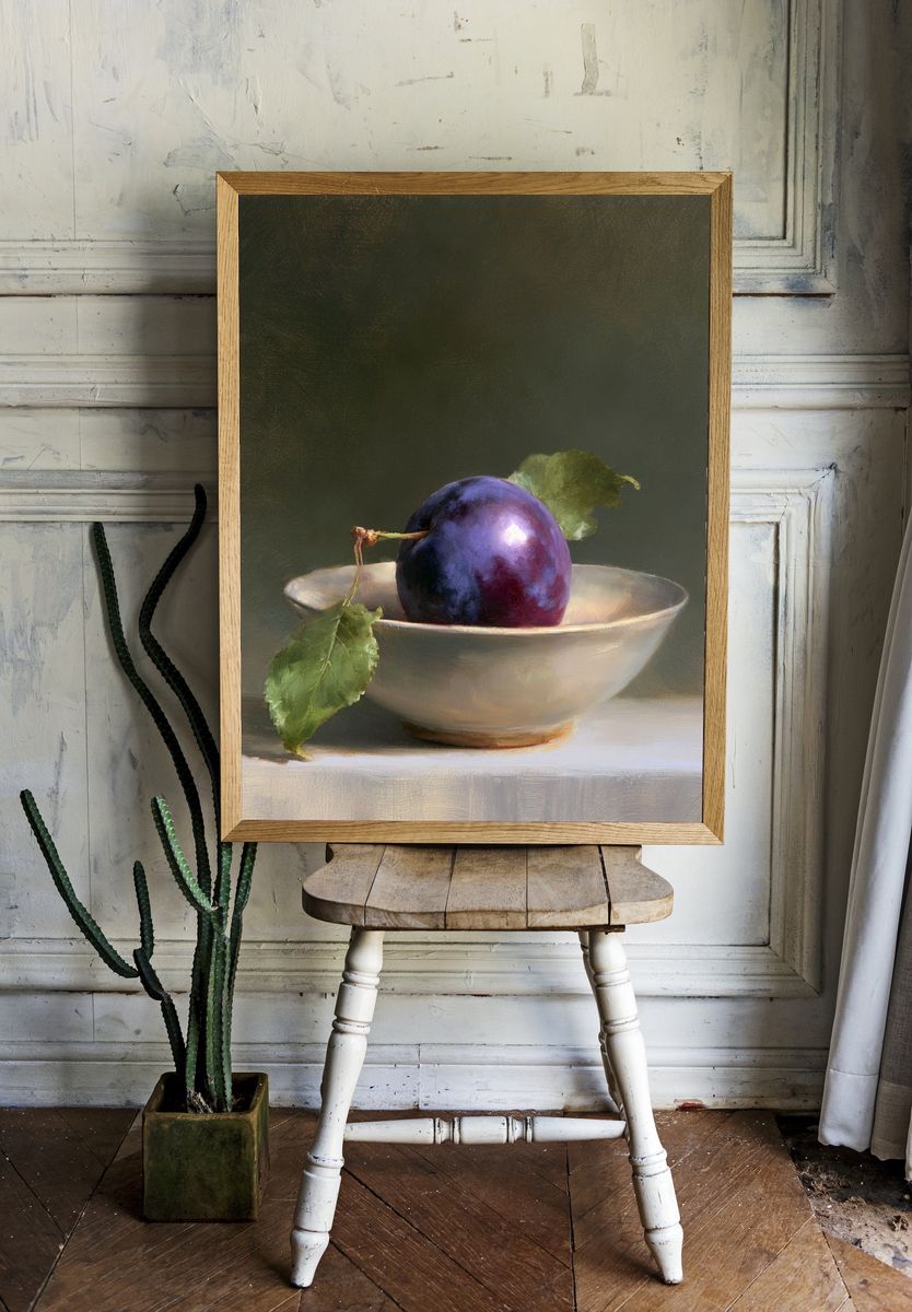 Plum Still Life Fine-Art Print. room preview