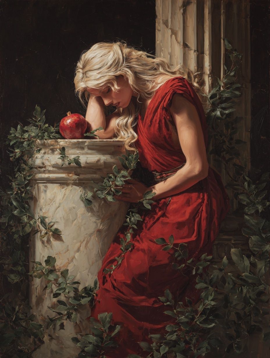 Woman in Red with Apple — Fine Art Print. poster — fine-art art