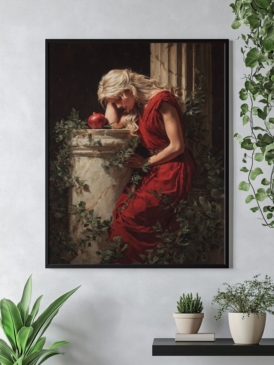 Woman in Red with Apple — Fine Art Print. — room view 4
