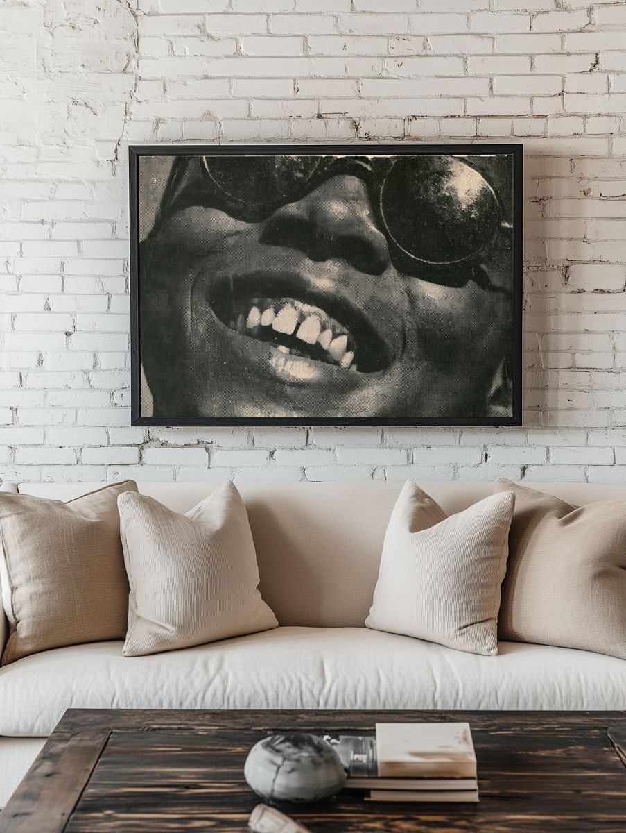 Grinning Face Halftone Portrait Poster. room preview
