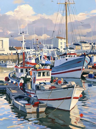 Harbor Boats Oil Painting Poster.