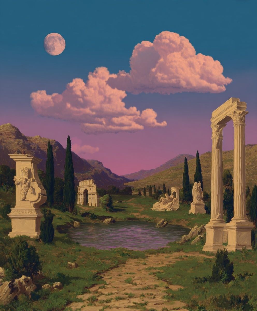 Moonlit Classical Landscape Poster. poster detail