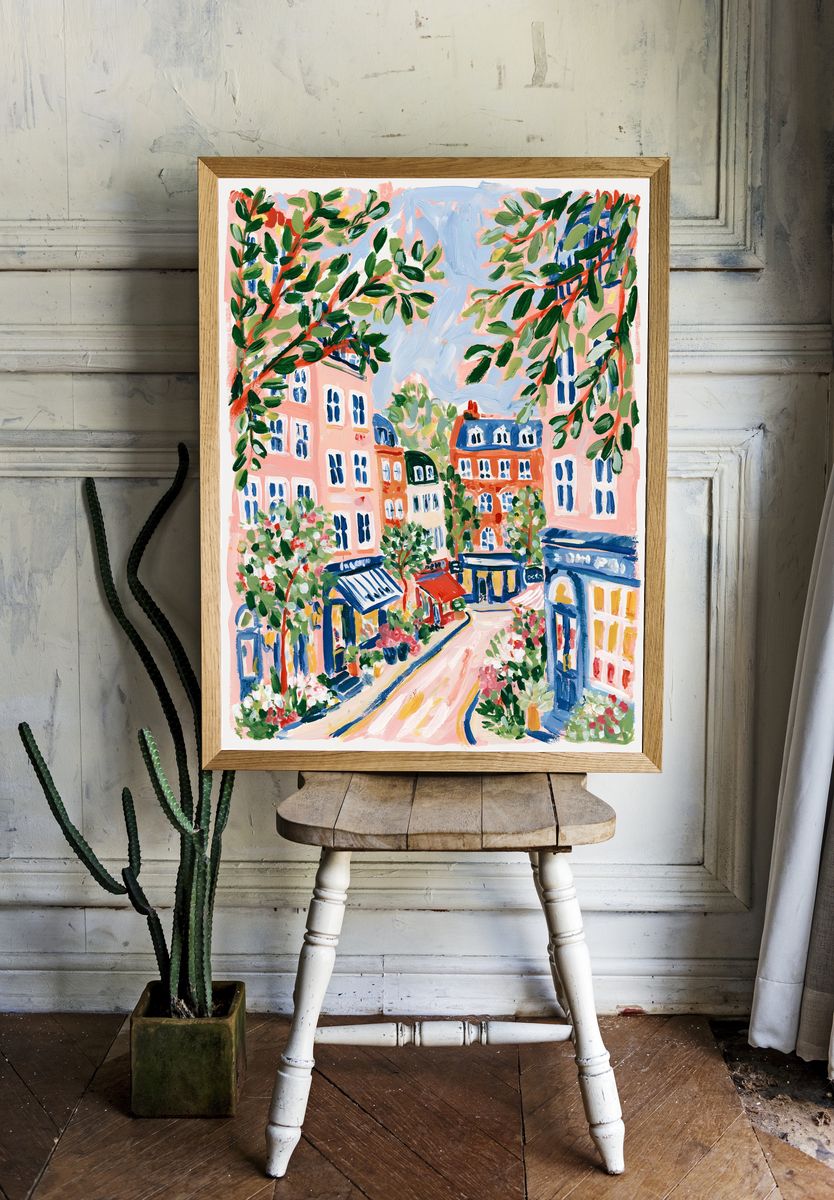 Parisian Street Garden Illustration Poster. room preview