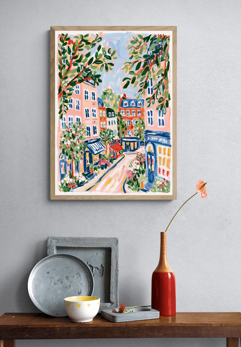 Parisian Street Garden Illustration Poster. — room view 3