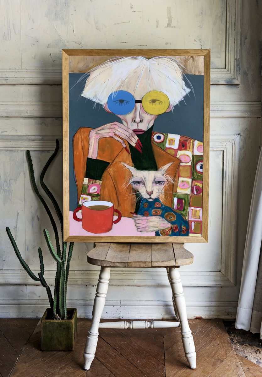 Avant-Garde Cat Portrait Poster. room preview