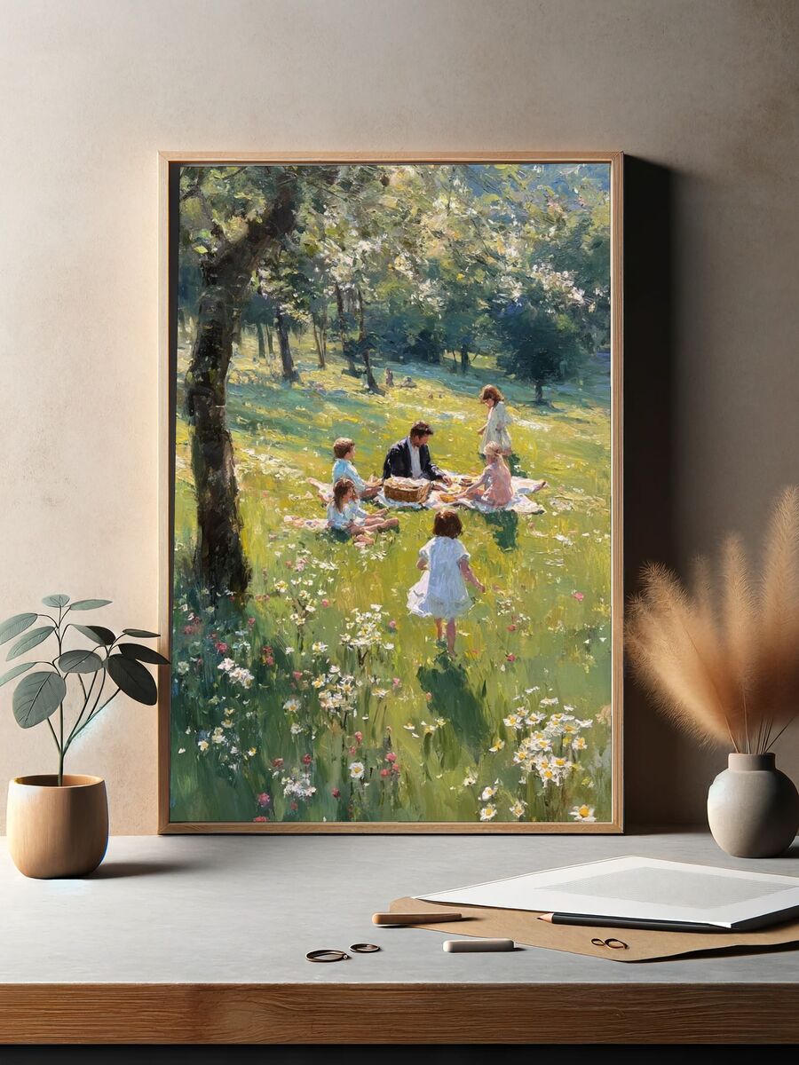 Family Picnic in Bloom — Fine Art Print. — room view 2