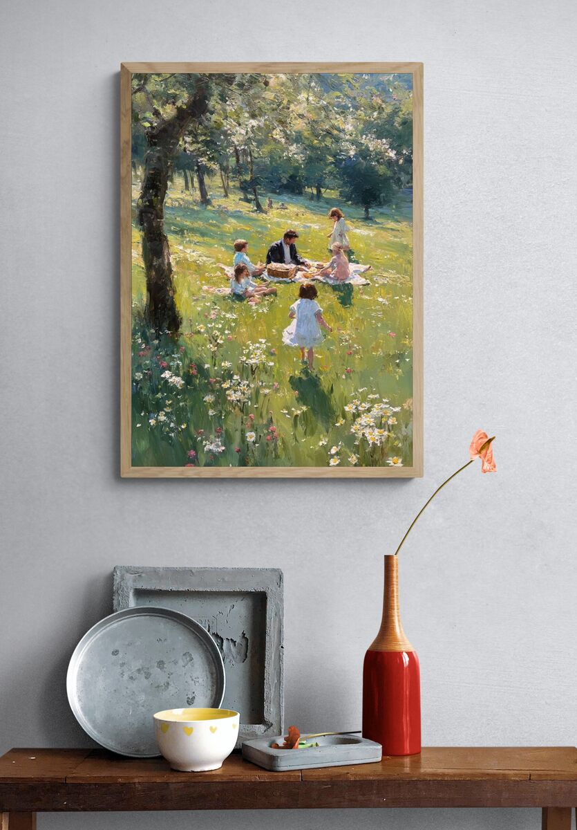 Family Picnic in Bloom — Fine Art Print. — room view 3