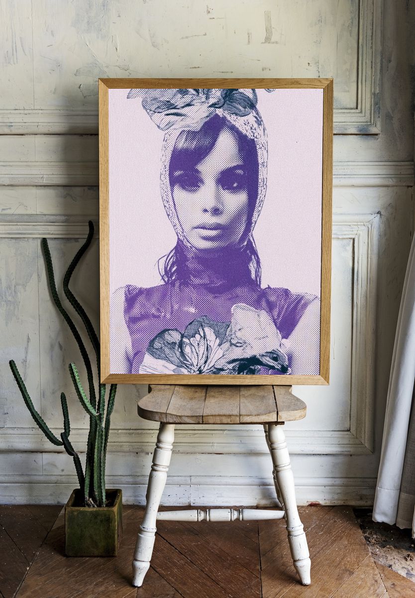 Purple Halftone Portrait Poster. room preview