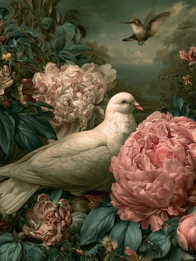 Dove and Peonies Fine-Art Poster.
