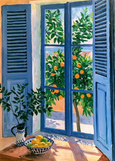 Mediterranean Window with Oranges Print. poster