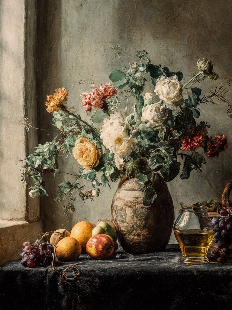 Still Life Flowers and Fruit Fine-Art Poster. poster detail