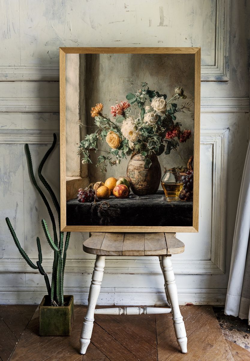 Still Life Flowers and Fruit Fine-Art Poster. room preview