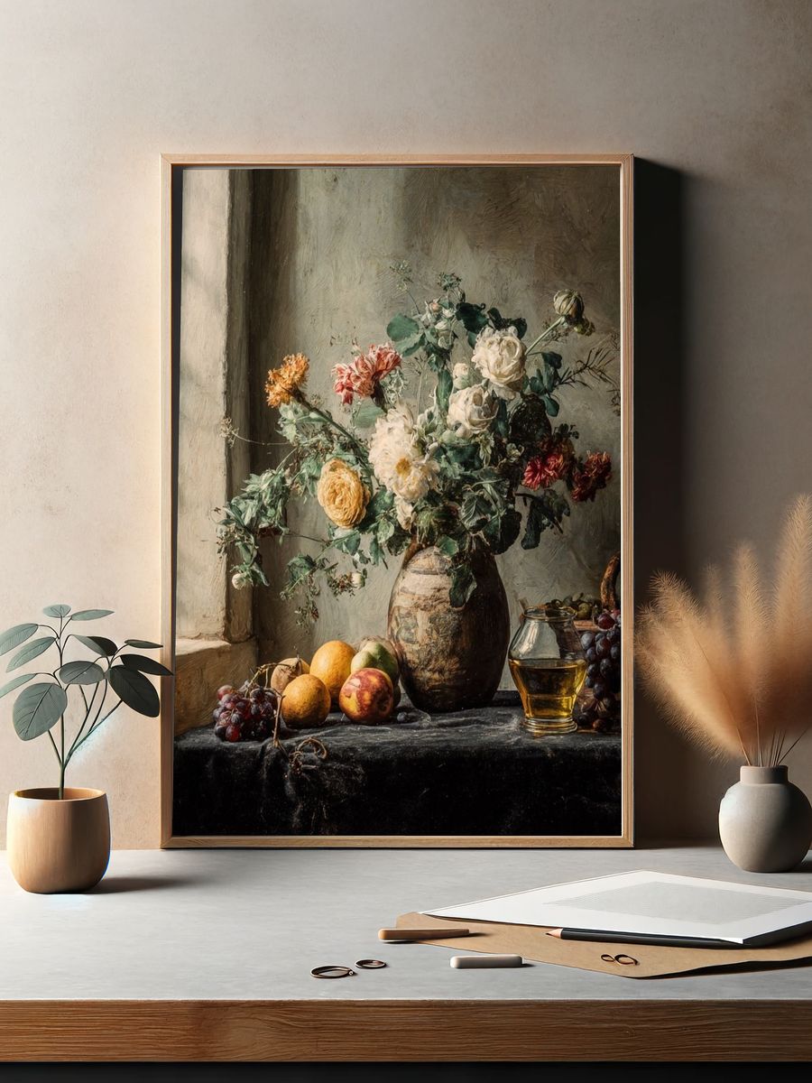 Still Life Flowers and Fruit Fine-Art Poster. — room view 2