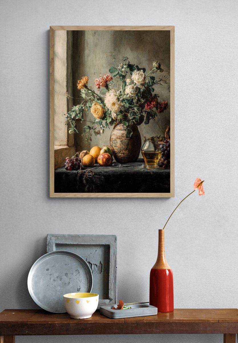 Still Life Flowers and Fruit Fine-Art Poster. — room view 3