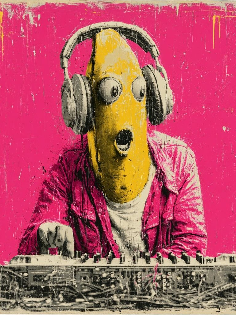 Banana DJ Pop Art Poster. poster detail