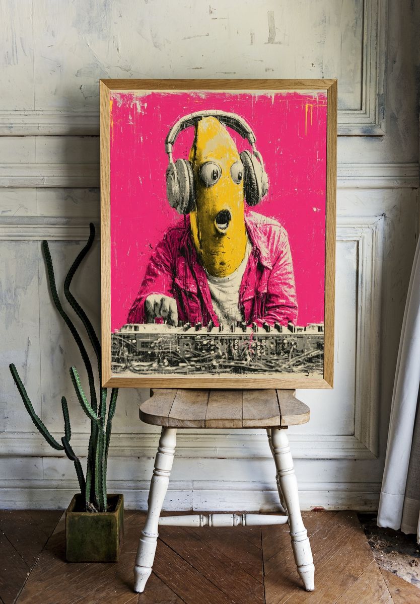 Banana DJ Pop Art Poster. room preview