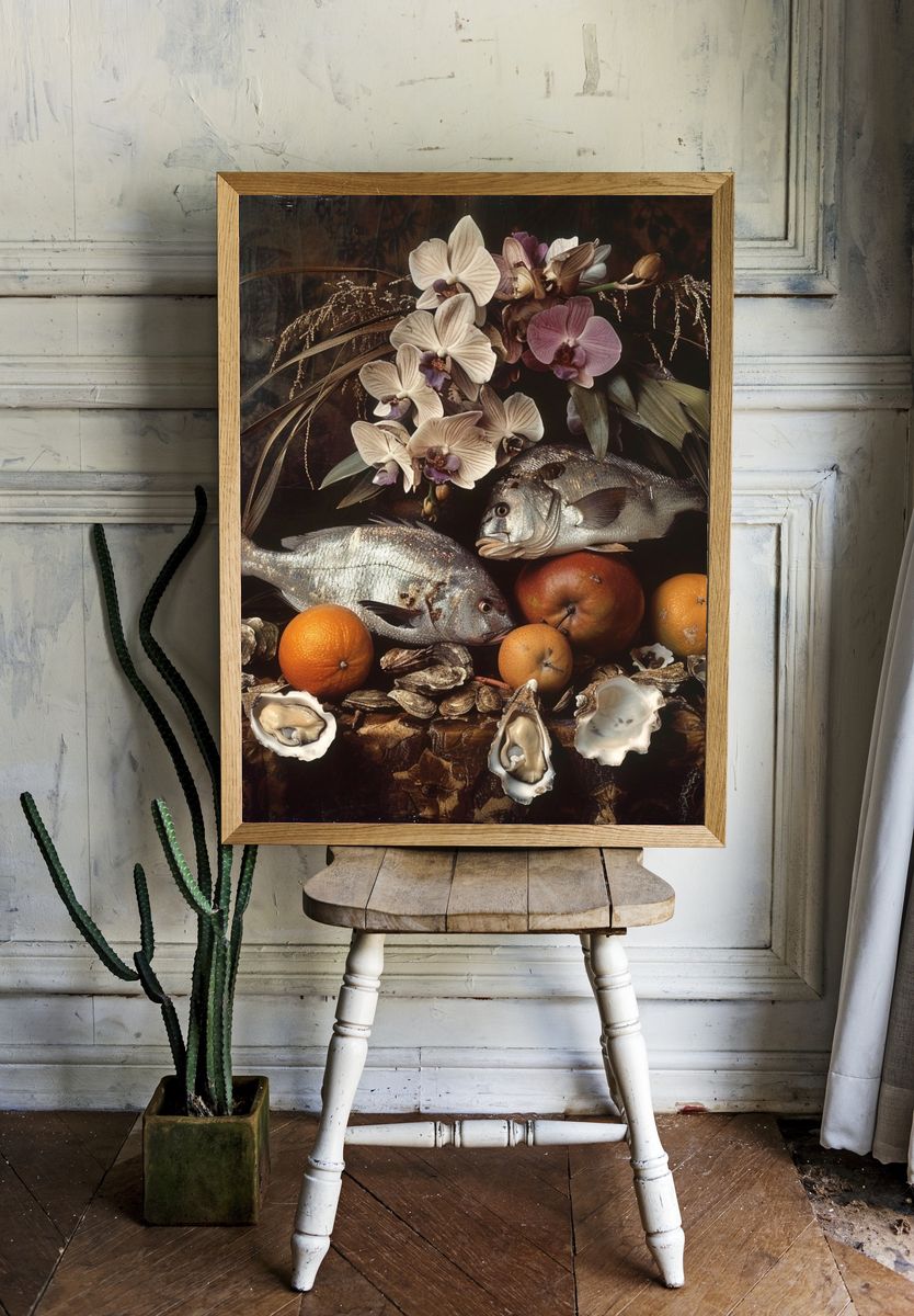 Still Life with Fish and Orchids Print. room preview