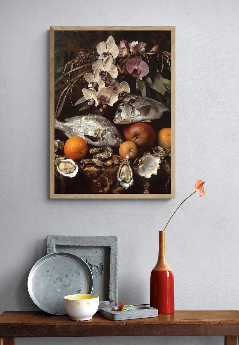 Still Life with Fish and Orchids Print. — room view 3