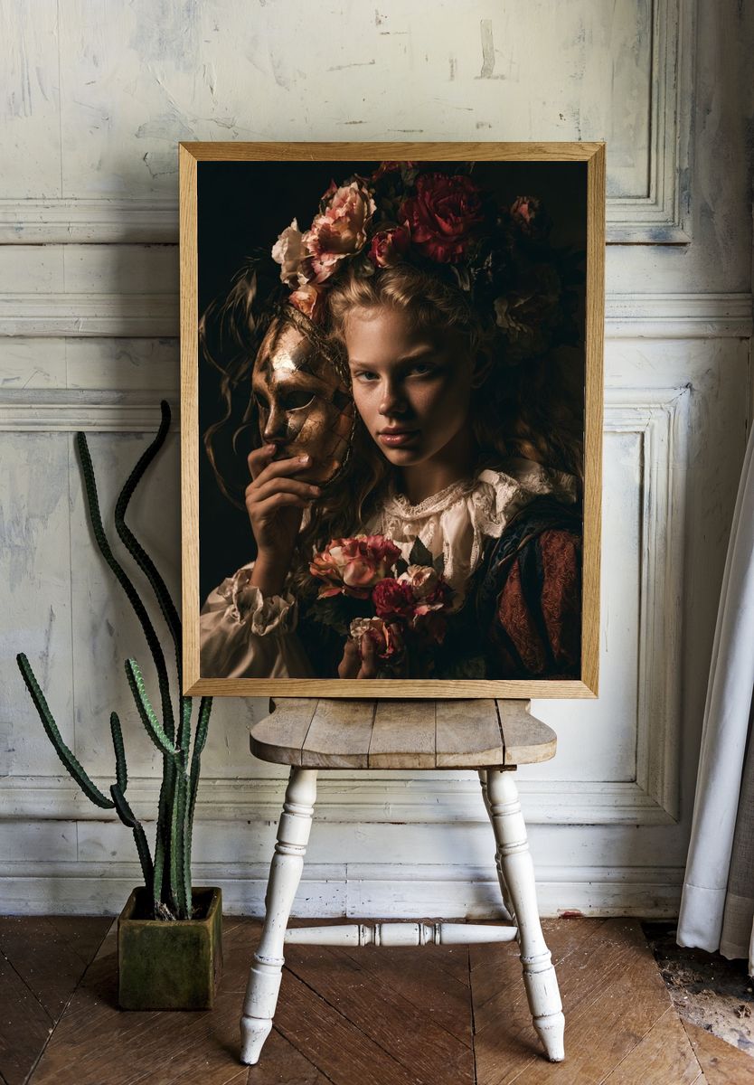 Floral Masquerade Portrait Print. room preview