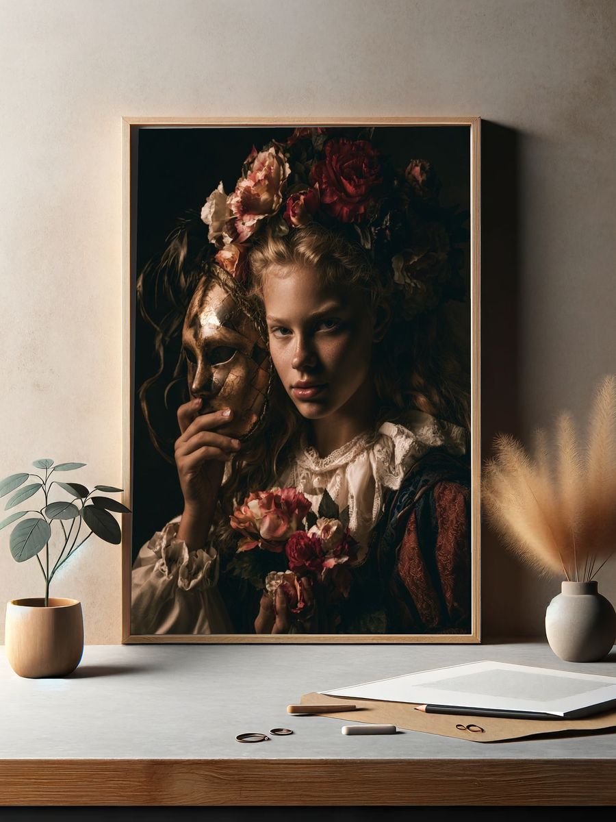 Floral Masquerade Portrait Print. — room view 2