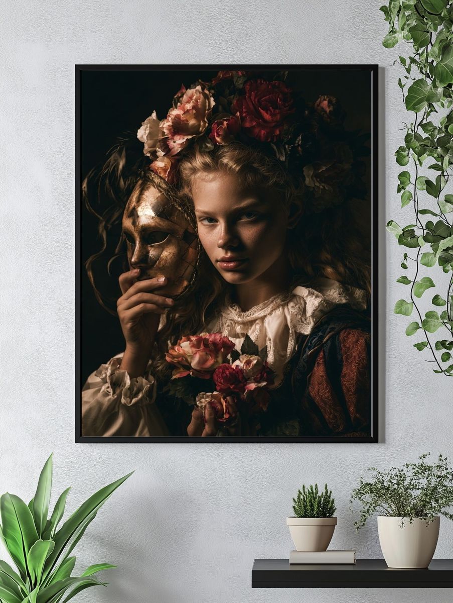 Floral Masquerade Portrait Print. — room view 4
