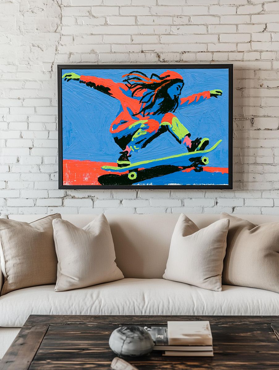 Skateboarder Action Pop-Art Poster. room preview