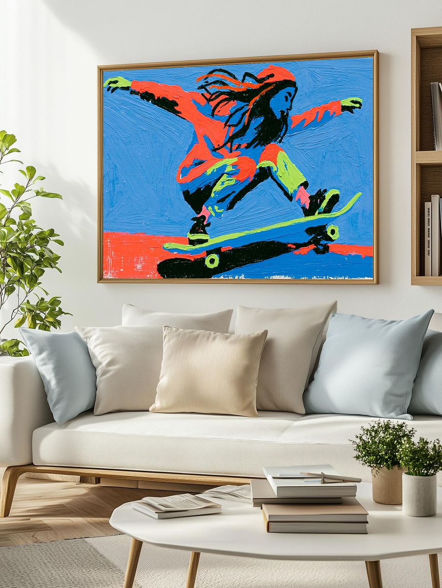 Skateboarder Action Pop-Art Poster. — room view 2